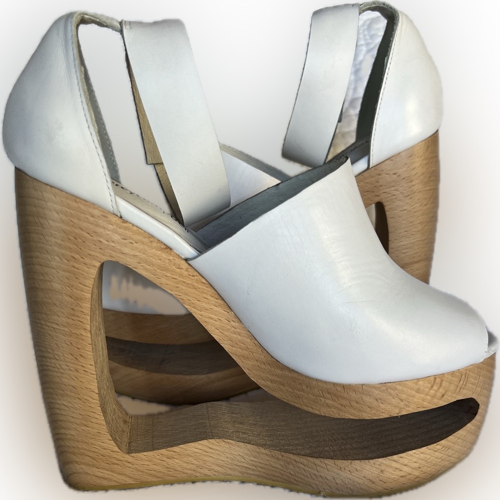 White Leather platform wedges